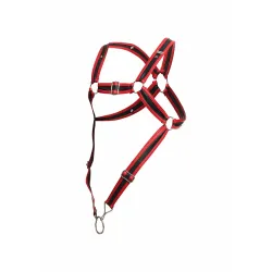 MOB Eroticwear Harnais Cross Cockring Dngeon Noir-Rouge